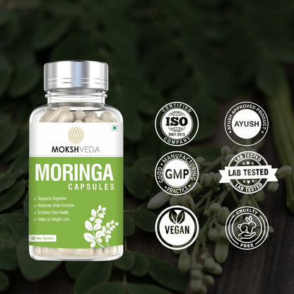 MOKSHVEDA Moringa Extract/Drumstick Leaf Extract Veg Supplement, 60 Vegetarian Capsules (Pack of 1)